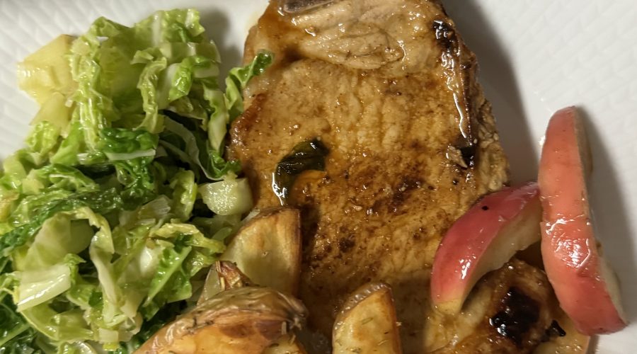 Fläskkotletter med äpple och misosås