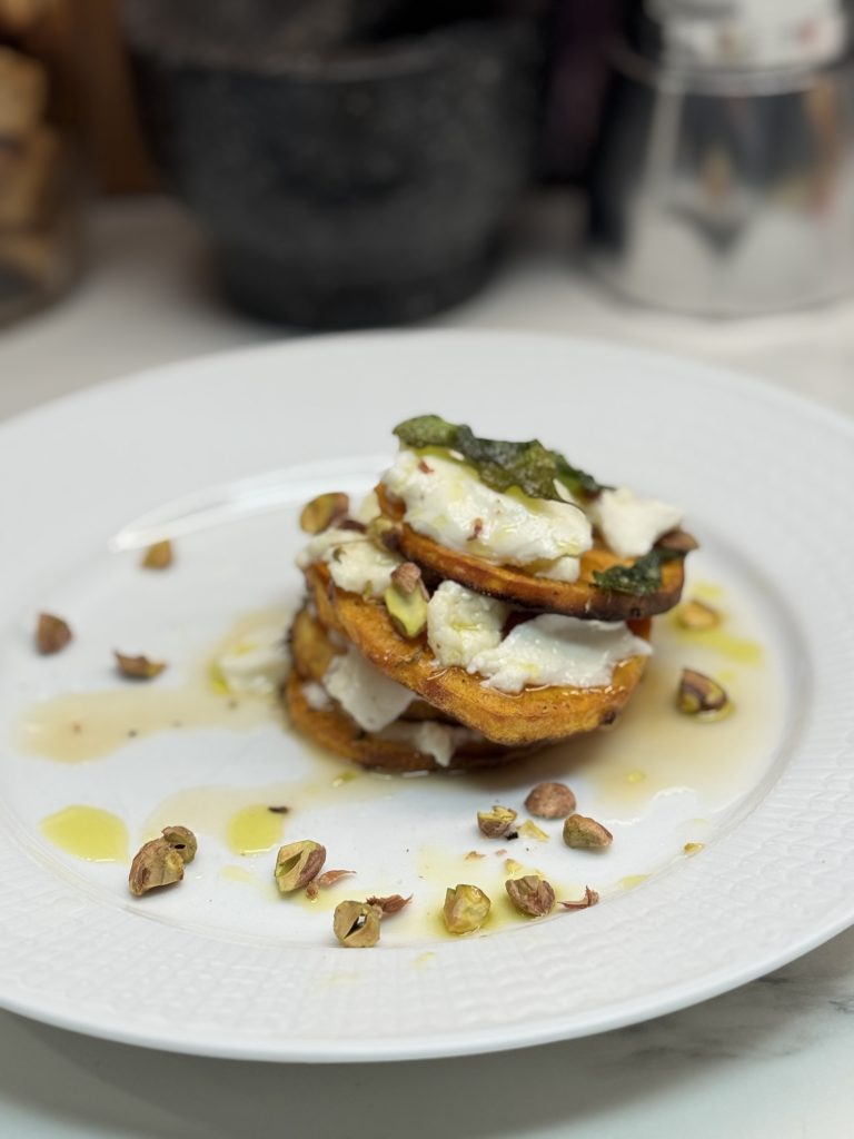 Rostade sötpotatis med burrata