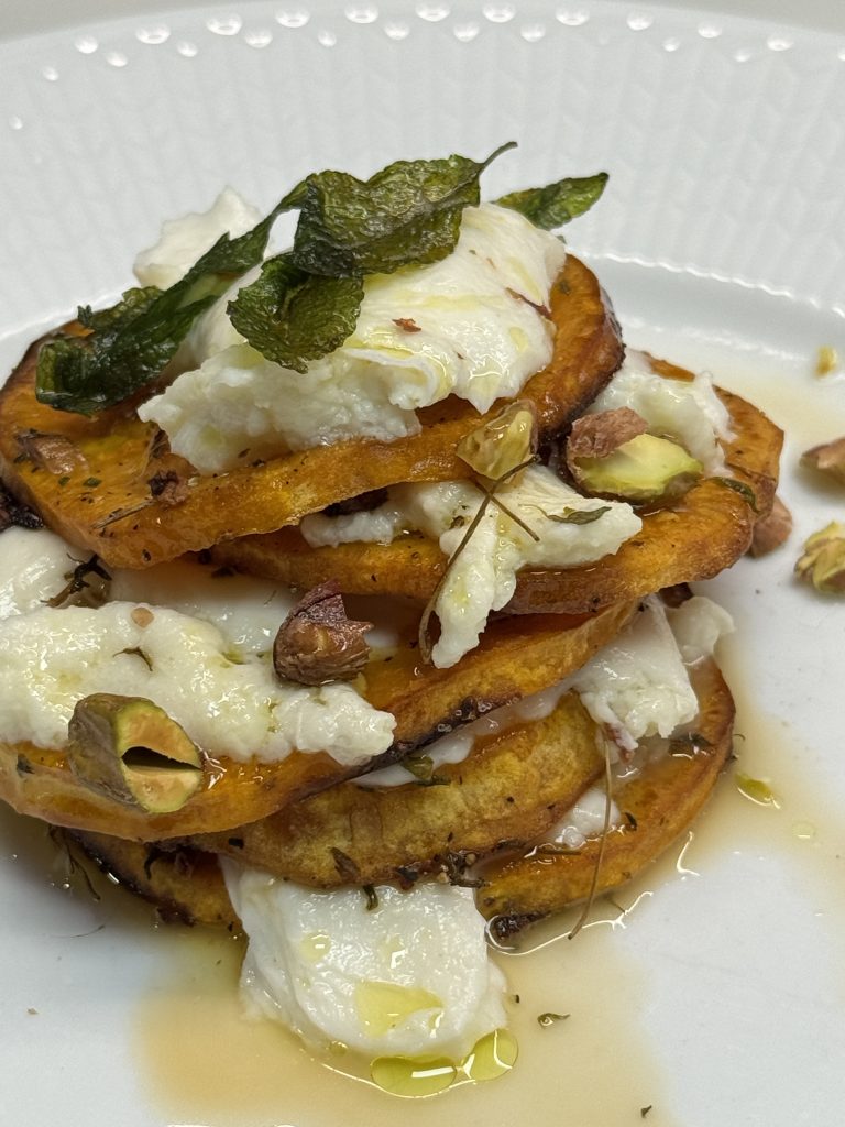 Rostade sötpotatis med burrata